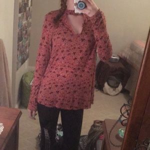 pink and purple long sleeve blouse